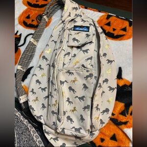 Kavu Beige Sling Pack with Gray & Gold Horse Motif